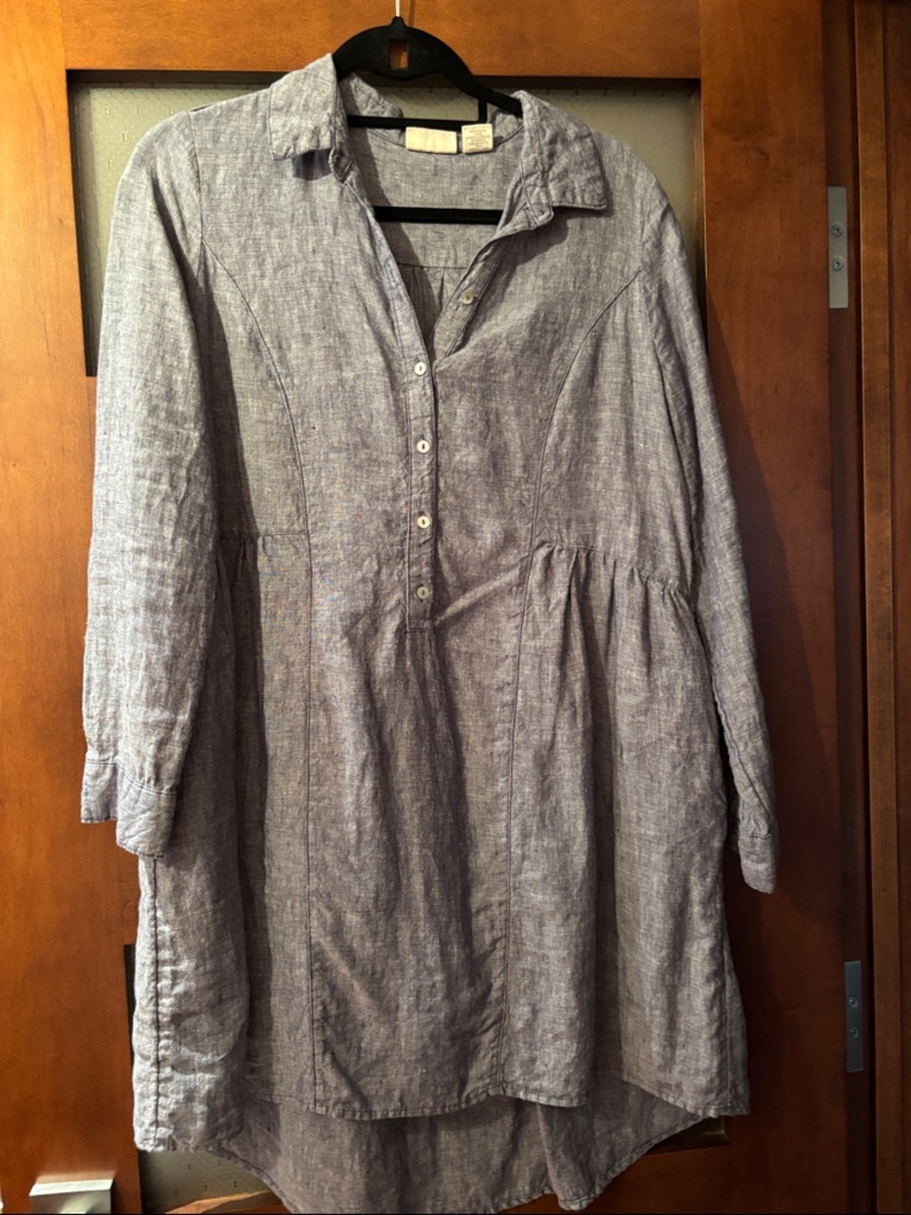 Beacon Heather Gray Button-Up Linen Tunic Dress